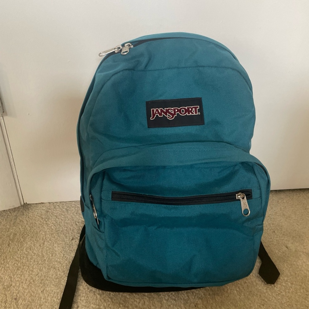 JanSport Teal Blue Backpack with leather bottom